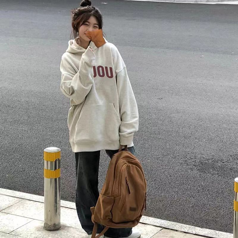 美式高街oversize字母印花重磅刷毛連帽T