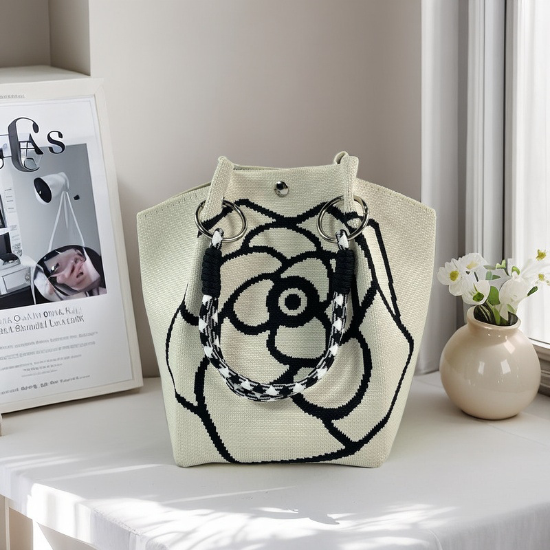 編織單肩包百搭休閒包針織托特包手提包-lululam