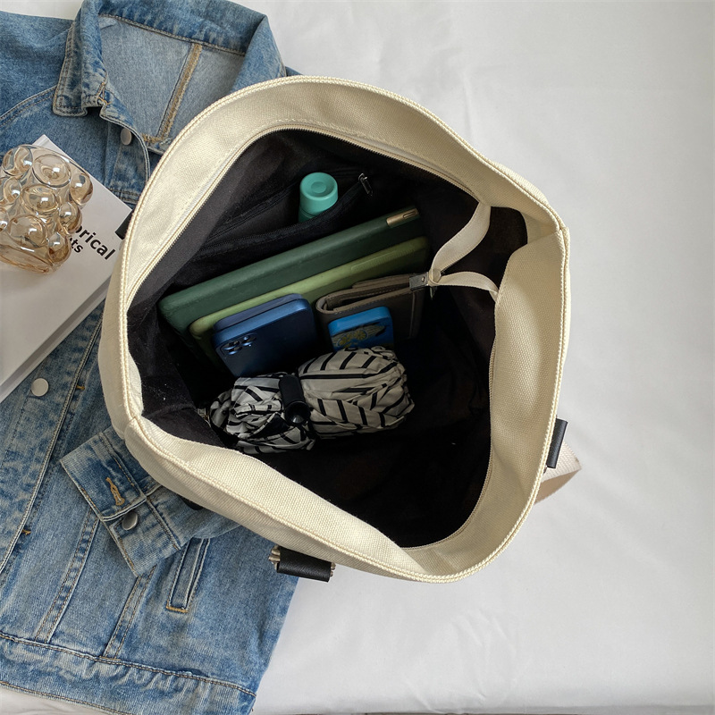 韓版質感厚實雙面壓花字母帆布手提袋-lululam