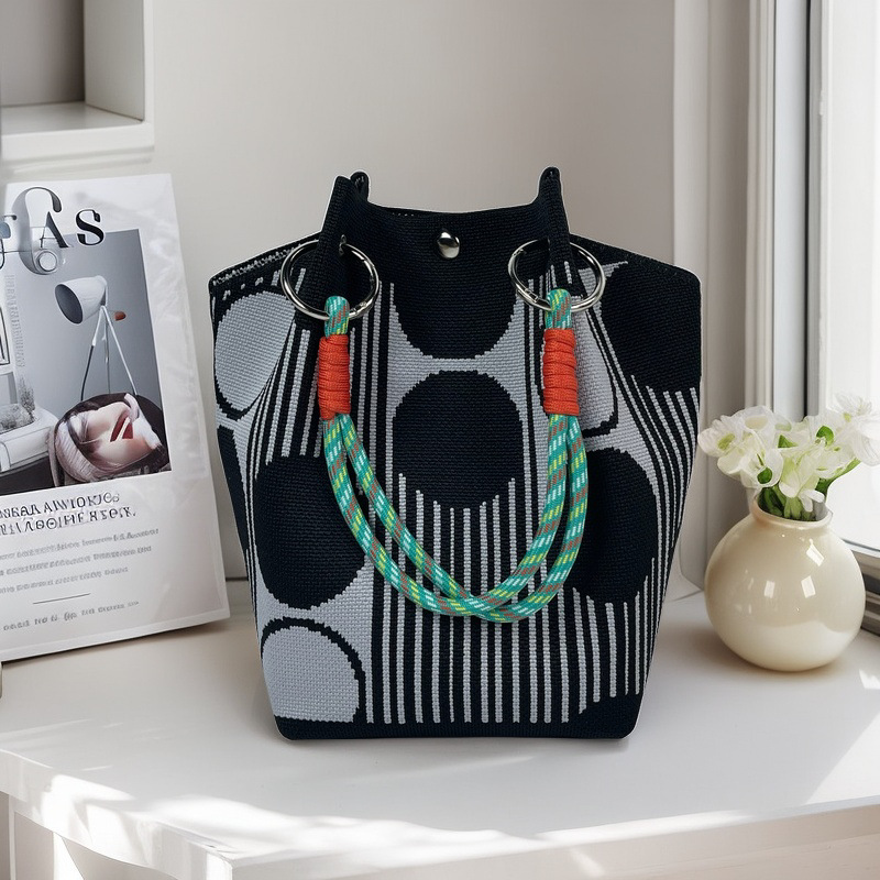 編織單肩包百搭休閒包針織托特包手提包-lululam