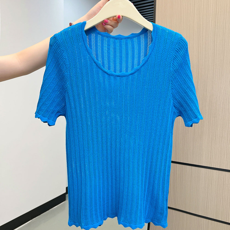 圓領洋氣溫柔氣質冰絲針織短袖