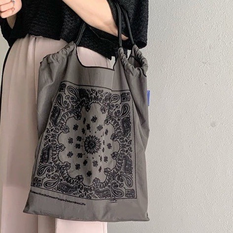 日系小眾腰果花刺繡購物袋尼龍環保袋時尚手提單肩包-lululam