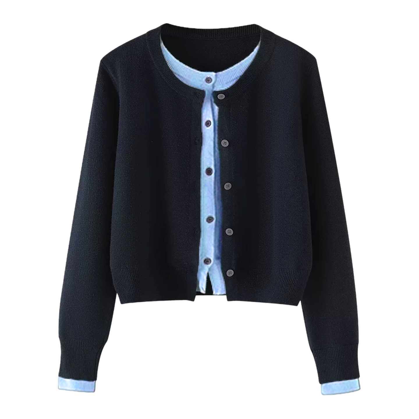 韓系撞色氛圍感假兩件針織開衫