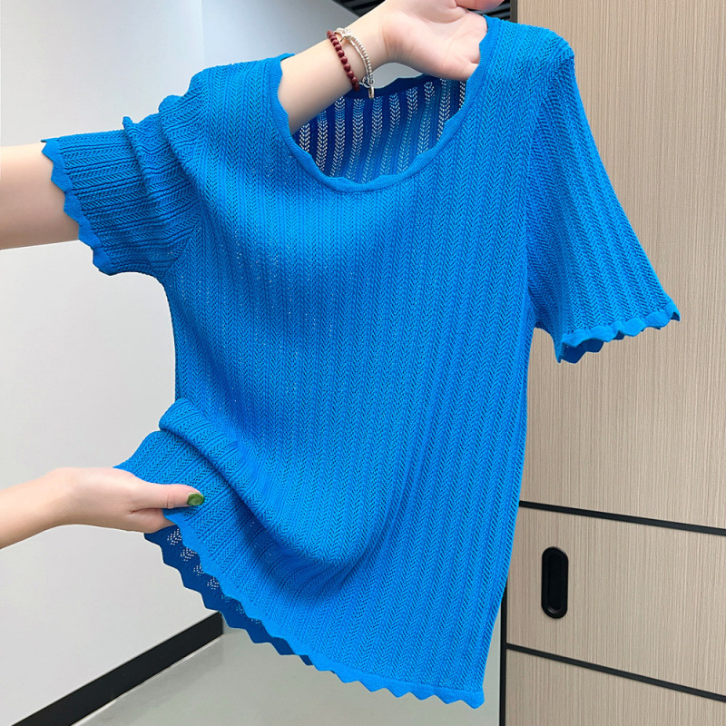 圓領洋氣溫柔氣質冰絲針織短袖