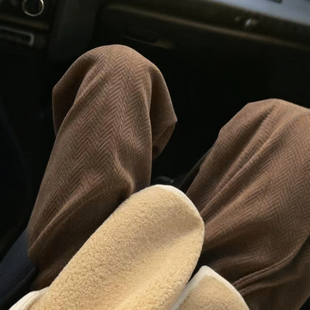 雪尼爾高腰垂感休閒加絨針織闊腿褲-lululam