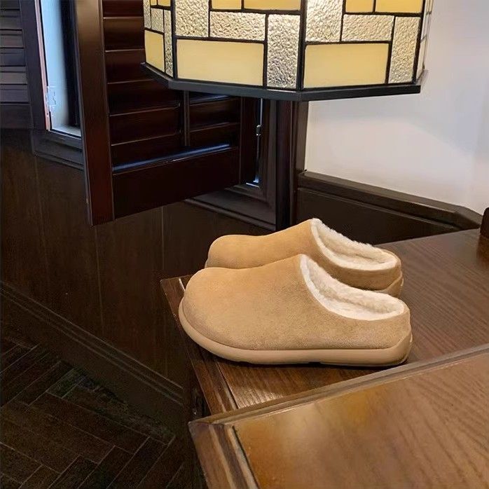 皮毛一體外穿厚底刷毛包頭勃肯鞋