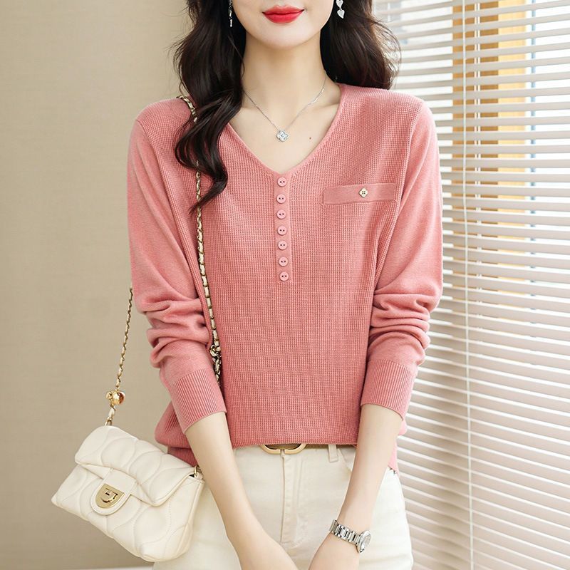 寬鬆顯瘦薄款洋氣V領氣質針織衫