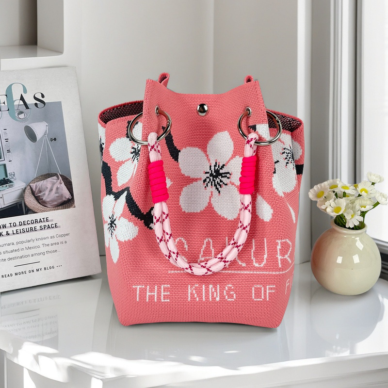 編織單肩包百搭休閒包針織托特包手提包-lululam