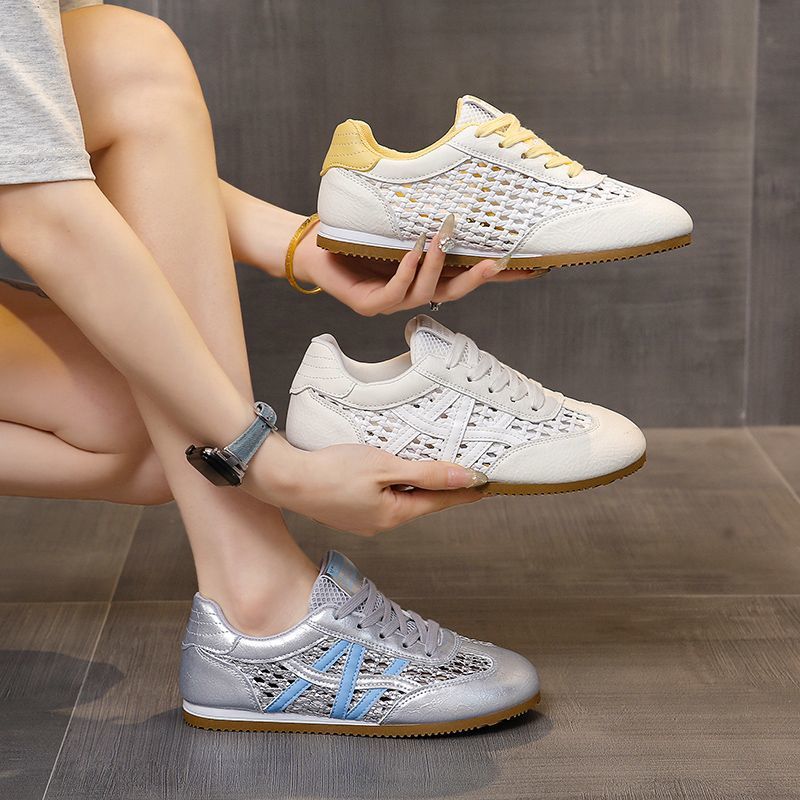 透氣網面阿甘鞋鏤空編織運動休閒小白鞋-lululam