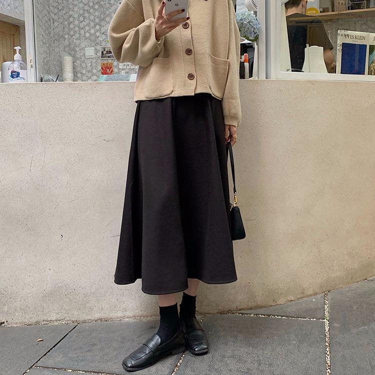 法式傘裙高腰加厚A字大擺半身裙