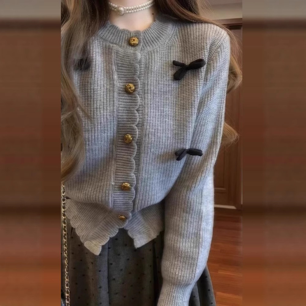 【單件/套裝】立體蝴蝶結針織開衫+波點半身裙兩件套裝