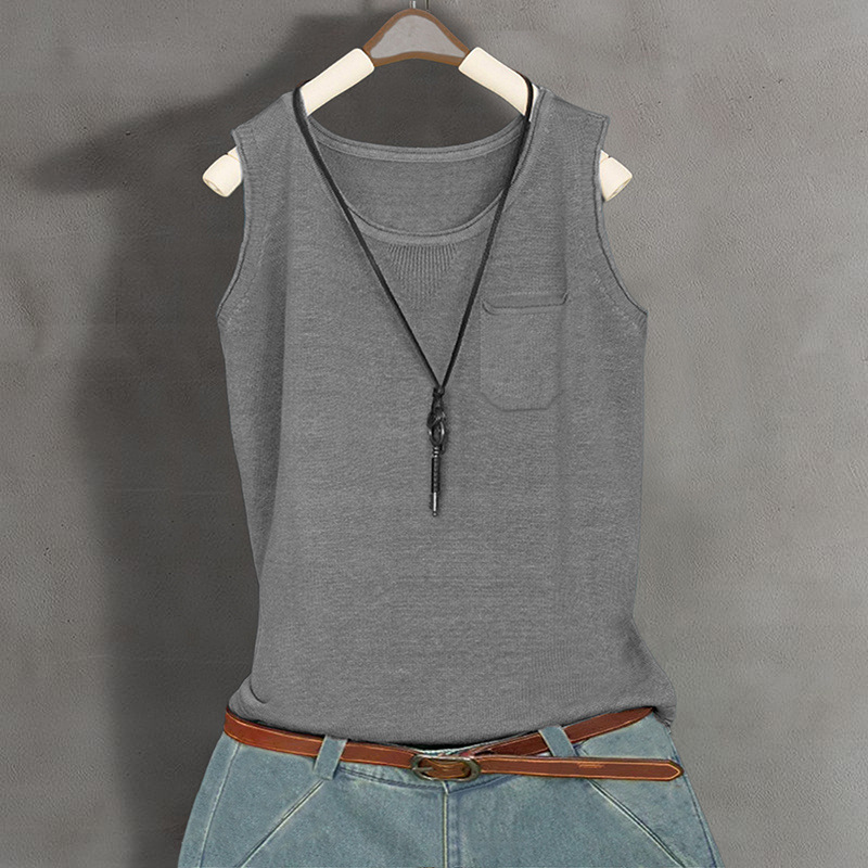 冰絲寬鬆遮肚顯瘦薄款針織吊帶背心-lululam