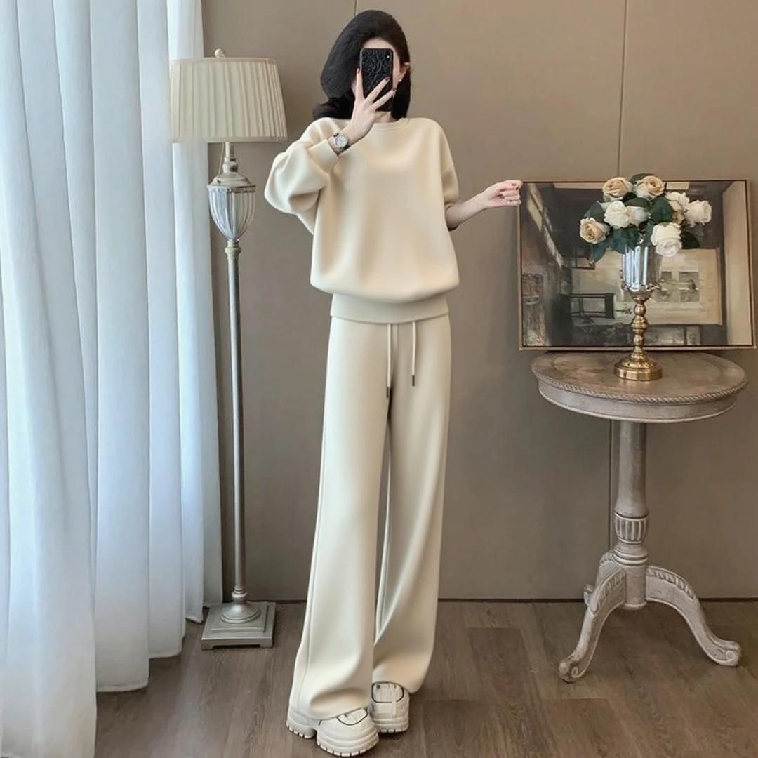 【整套】圓領時尚洋氣套頭長袖+運動休閒長褲兩件套