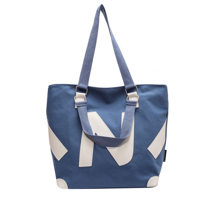 韓版質感厚實雙面壓花字母帆布手提袋-lululam