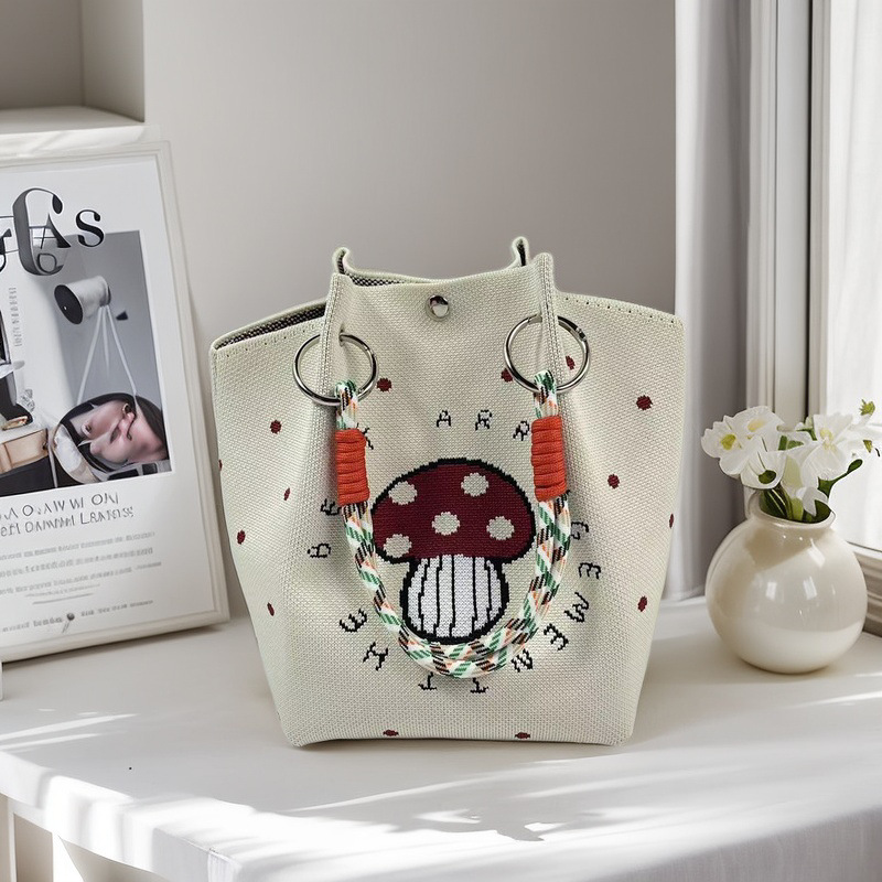 編織單肩包百搭休閒包針織托特包手提包-lululam