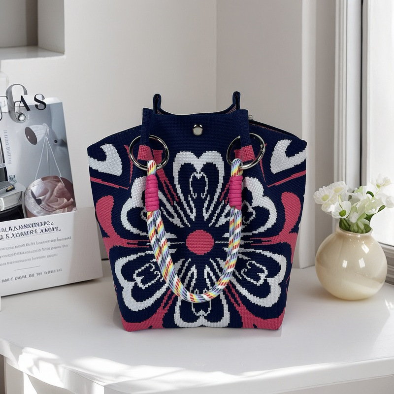 編織單肩包百搭休閒包針織托特包手提包-lululam