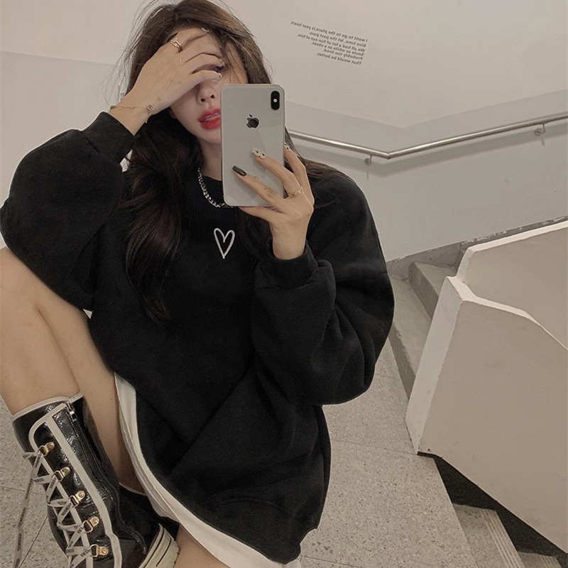 簡約風oversize薄款百搭休閒印花長袖衛衣-lululam