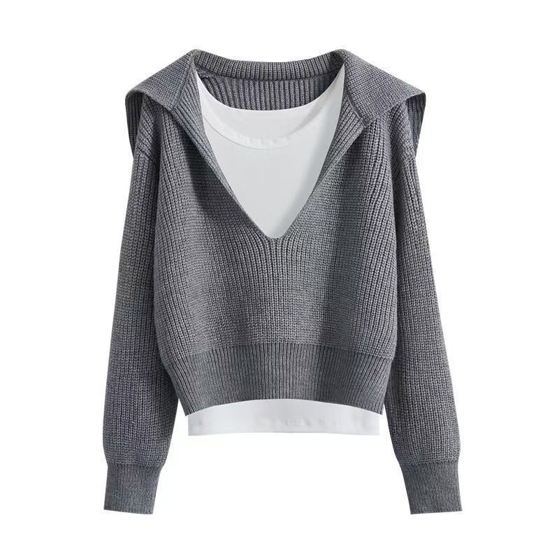 【單件/套裝】韓系休閒風時尚洋氣毛衣+背心+氣質灰色褲子三件套