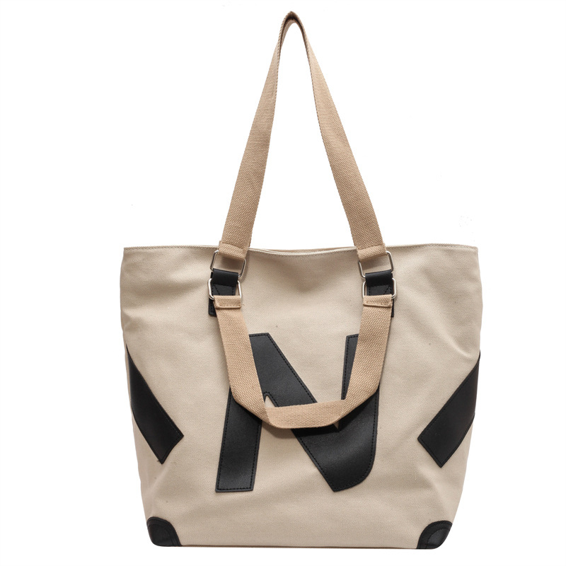 韓版質感厚實雙面壓花字母帆布手提袋-lululam