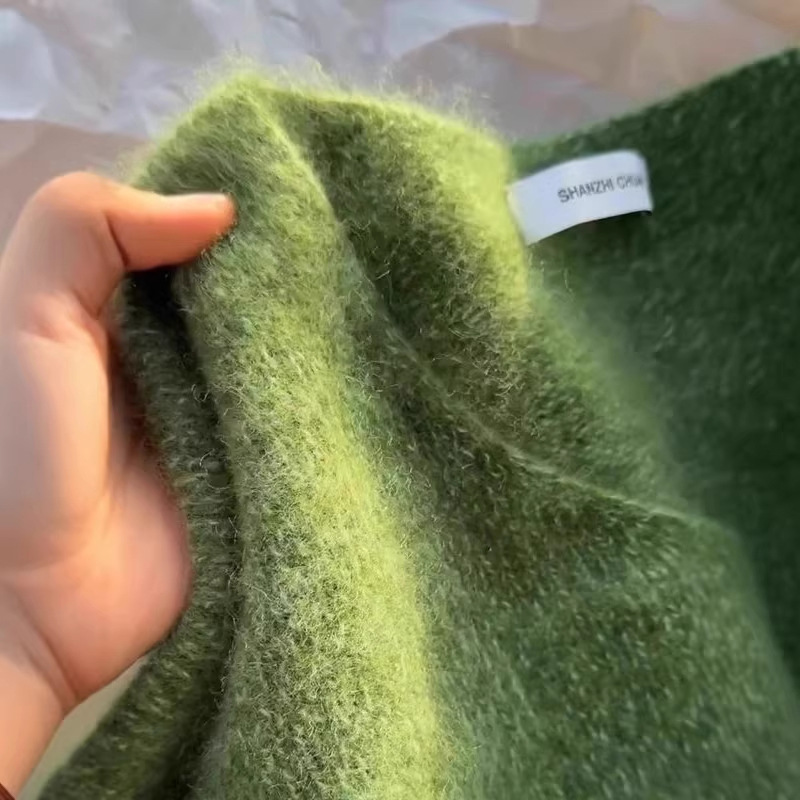 高級感減齡花紗寬鬆大碼V領針織衫