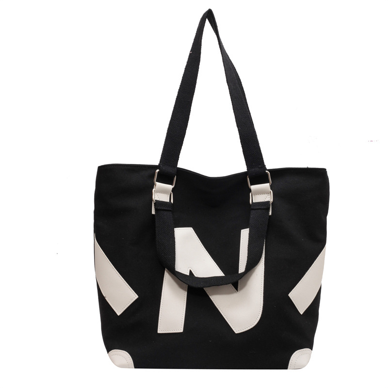 韓版質感厚實雙面壓花字母帆布手提袋-lululam