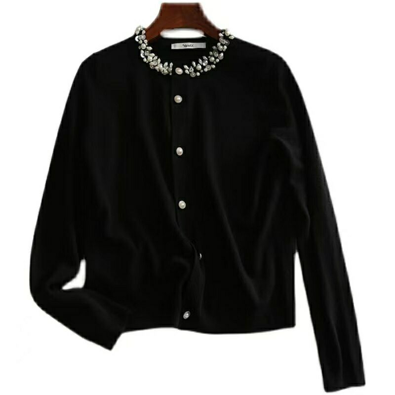 圓領釘珠寬鬆顯瘦氣質大碼針織開衫