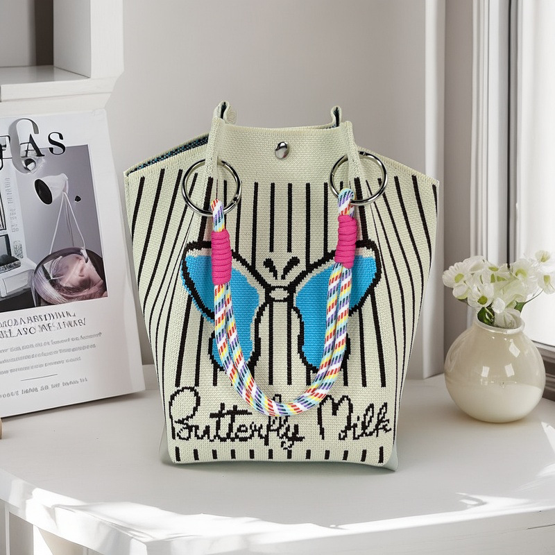 編織單肩包百搭休閒包針織托特包手提包-lululam