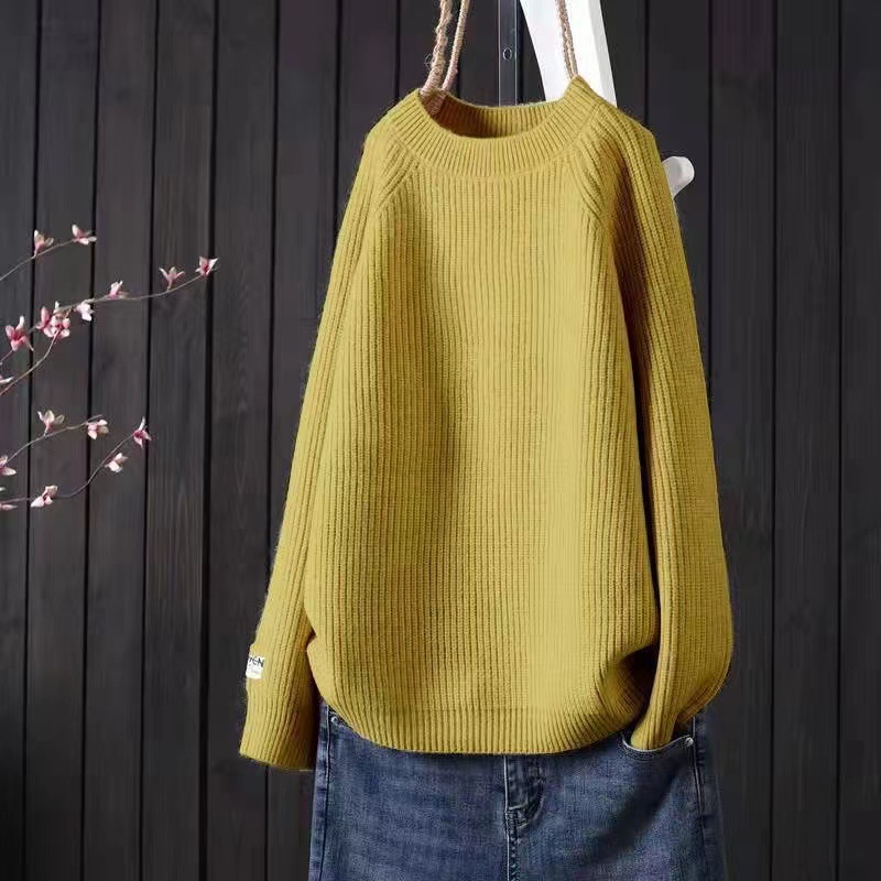 【9色】簡約文藝寬鬆慵懶風圓領純色針織長袖-Cicichill