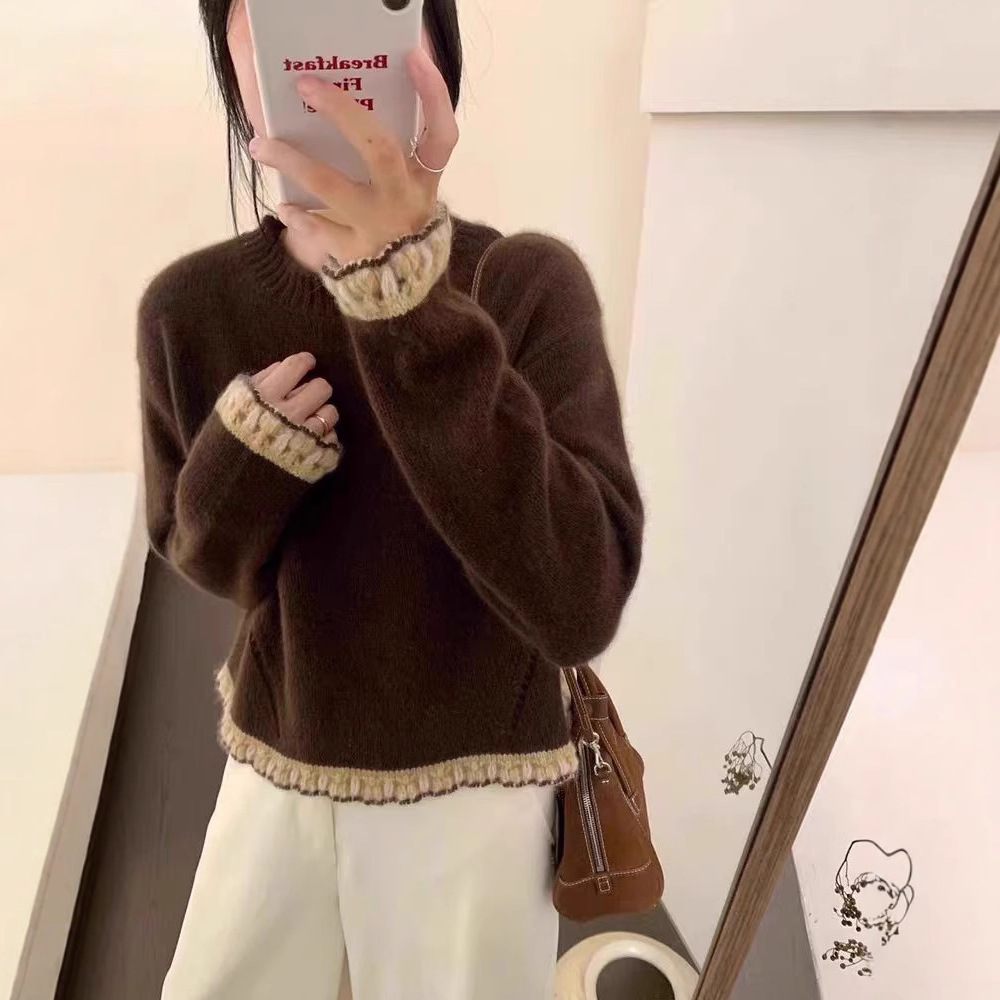 【單件/套裝】韓系拼接毛衣+休閒褲兩件套裝