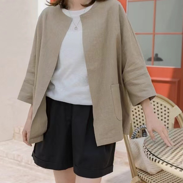 氣質優雅簡約寬松舒適七分袖薄款短外套-lululam