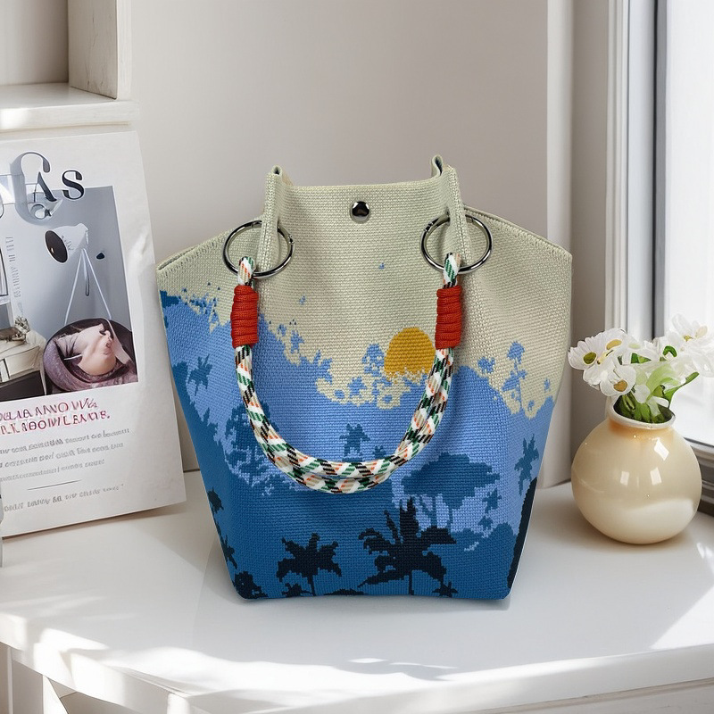 編織單肩包百搭休閒包針織托特包手提包-lululam