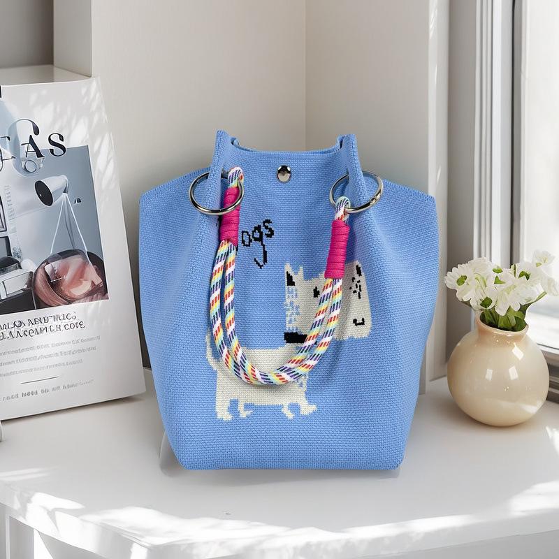 編織單肩包百搭休閒包針織托特包手提包-lululam