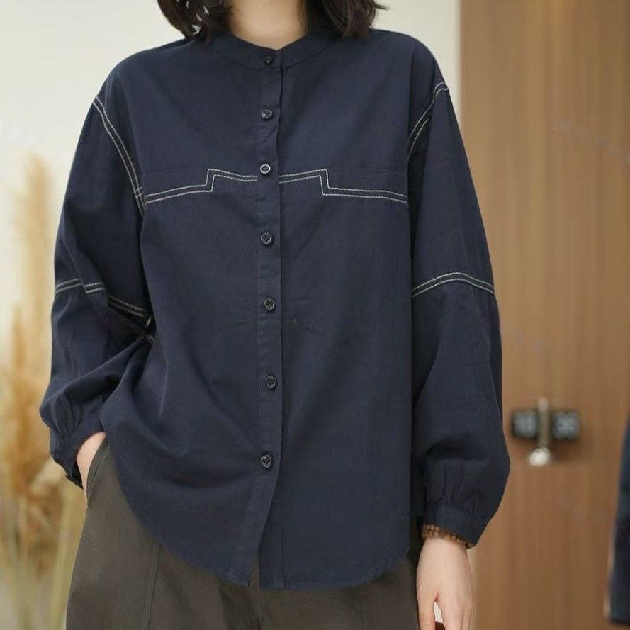 時尚明線設計顯瘦洋氣減齡休閑長袖襯衫-lululam