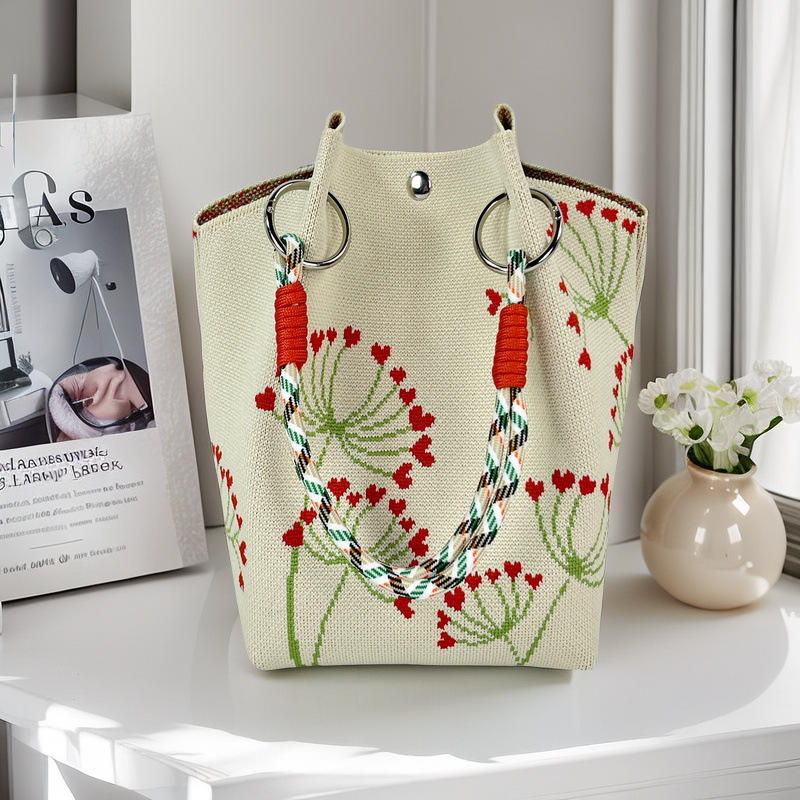 編織單肩包百搭休閒包針織托特包手提包-lululam