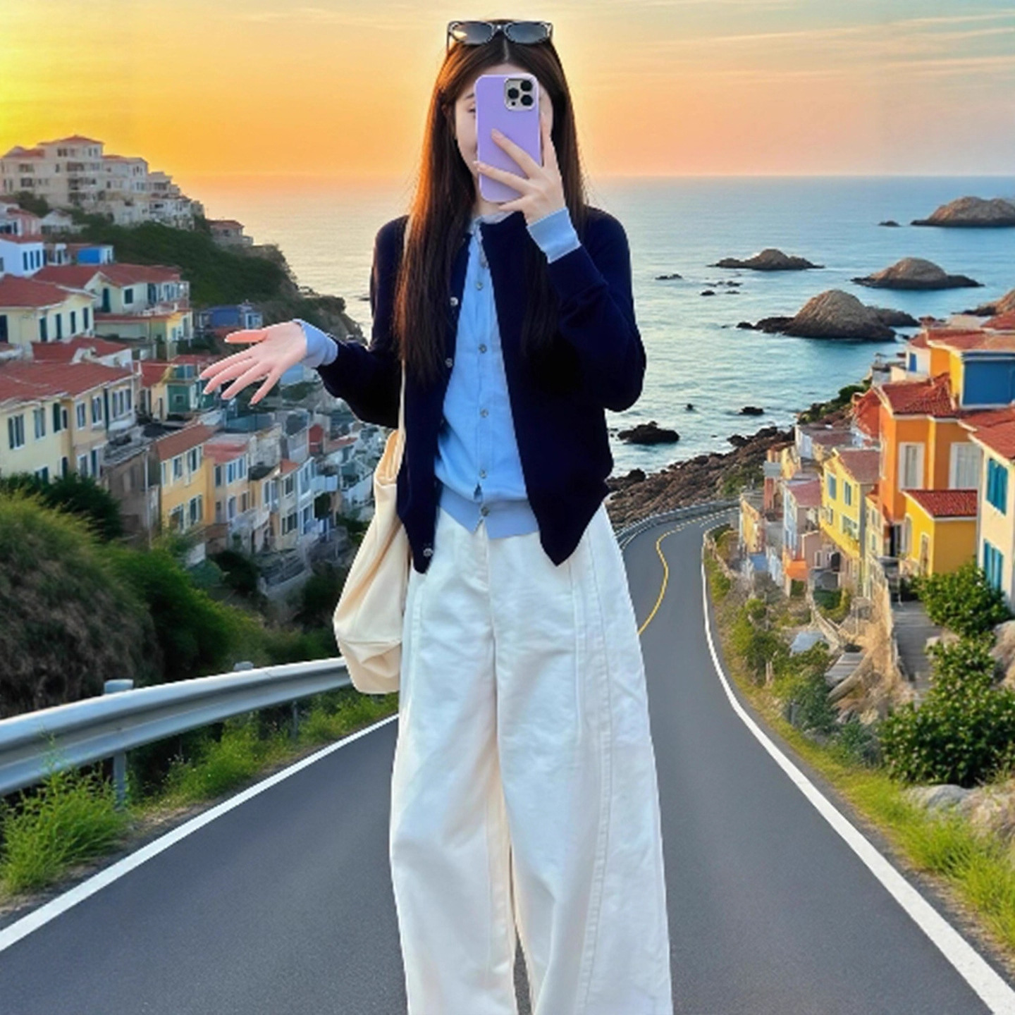 韓系撞色氛圍感假兩件針織開衫