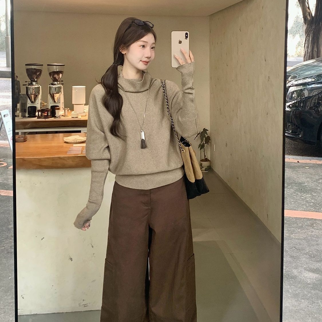 百搭高領蝙蝠袖收腰顯瘦打底針織衫