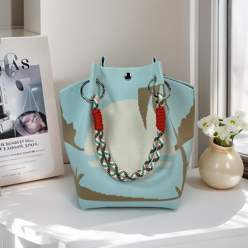 編織單肩包百搭休閒包針織托特包手提包-lululam