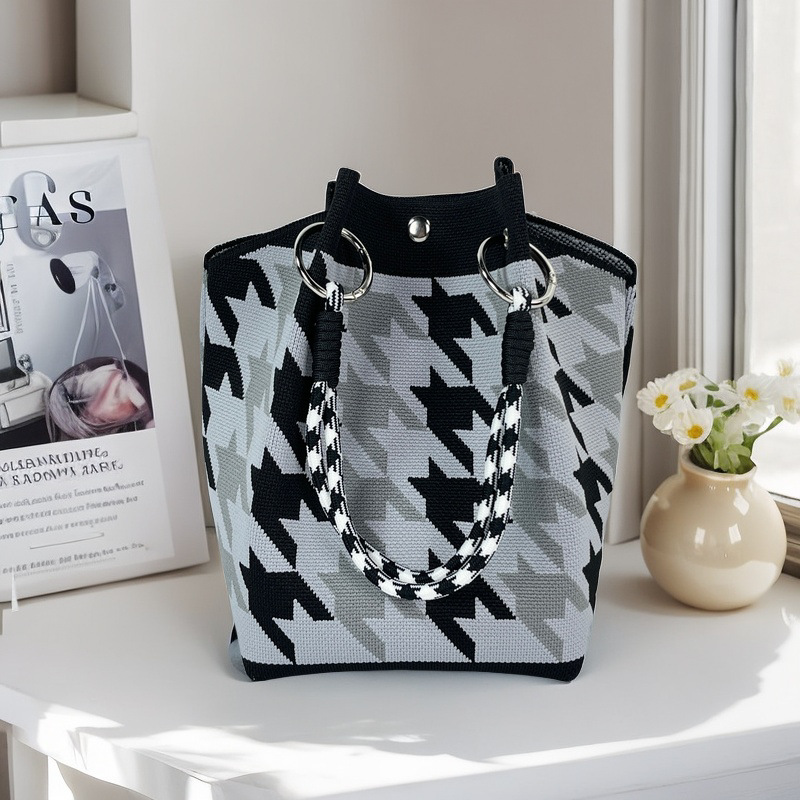 編織單肩包百搭休閒包針織托特包手提包-lululam