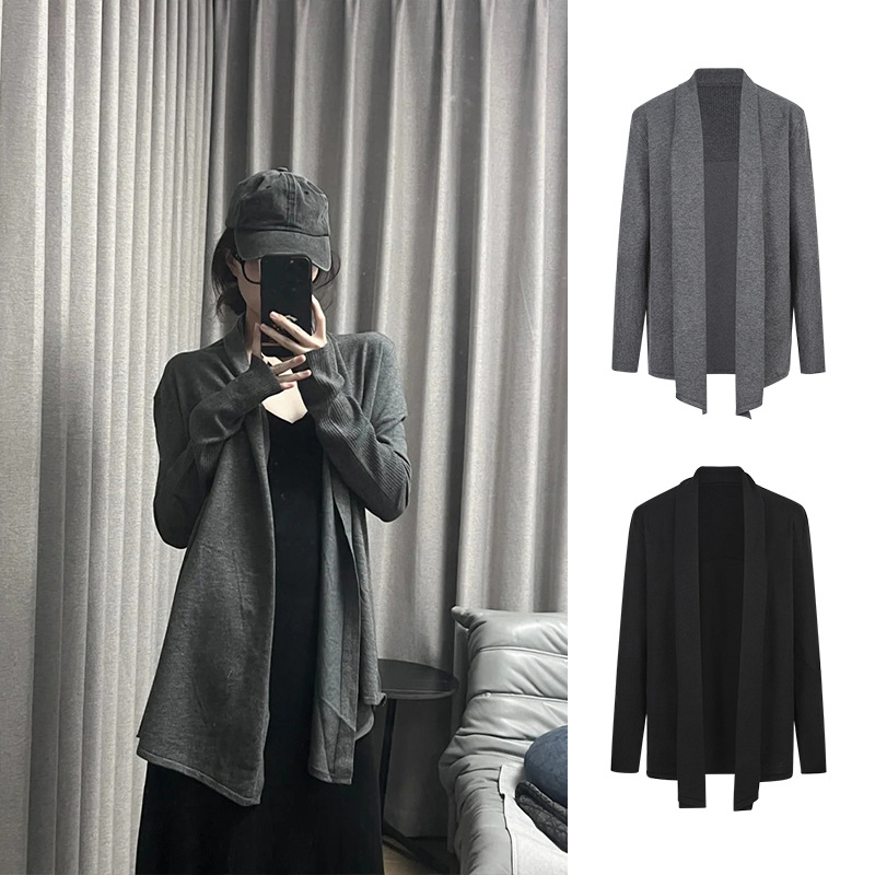 韓版寬鬆休閑中長款外套薄款毛衣針織開衫-lululam