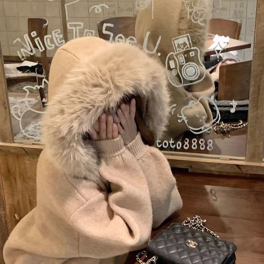 大毛領外套寬鬆顯瘦軟糯毛衣針織開衫