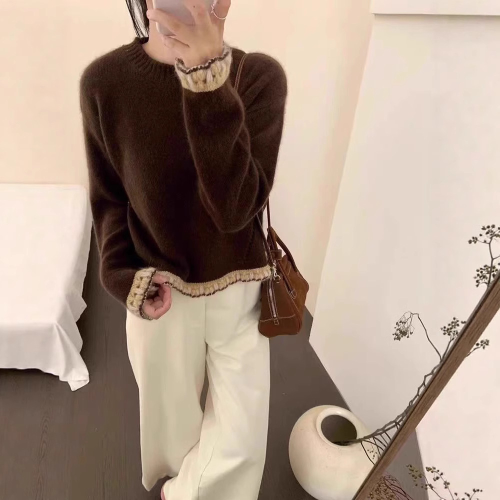 【單件/套裝】韓系拼接毛衣+休閒褲兩件套裝
