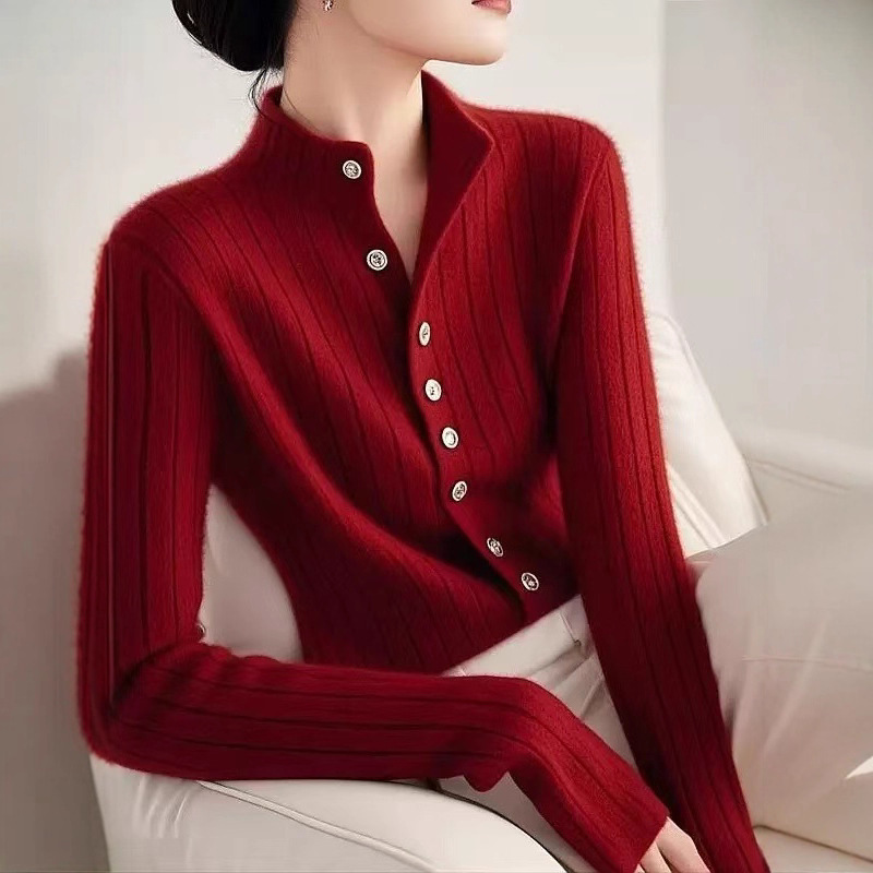 高級感簡約氣質素色半高領針織衫