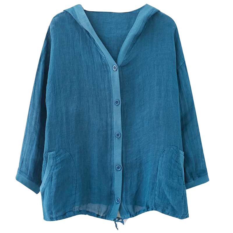 復古連帽棉麻寬鬆文藝防曬中長款空調開衫-lululam