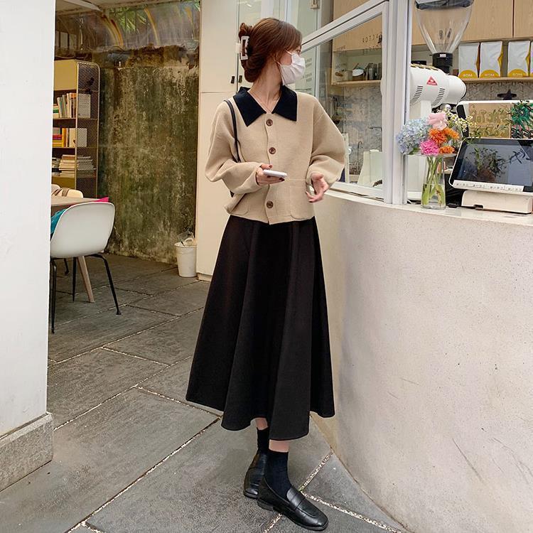 法式傘裙高腰加厚A字大擺半身裙