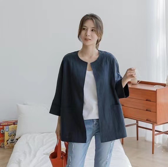 氣質優雅簡約寬松舒適七分袖薄款短外套-lululam