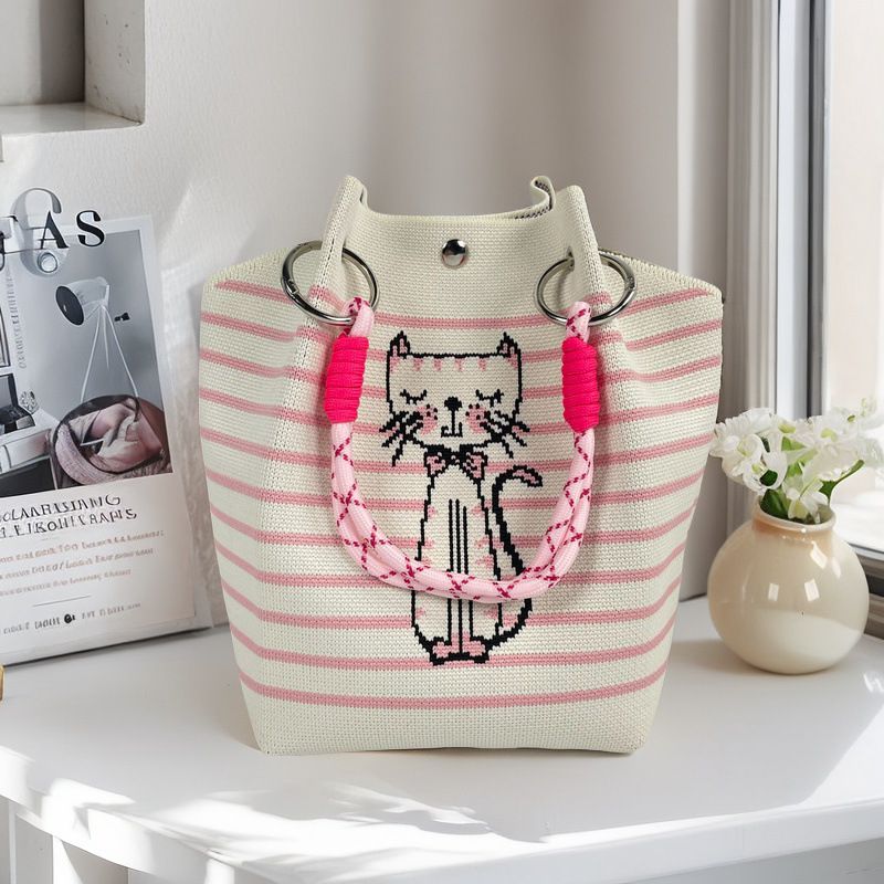 編織單肩包百搭休閒包針織托特包手提包-lululam