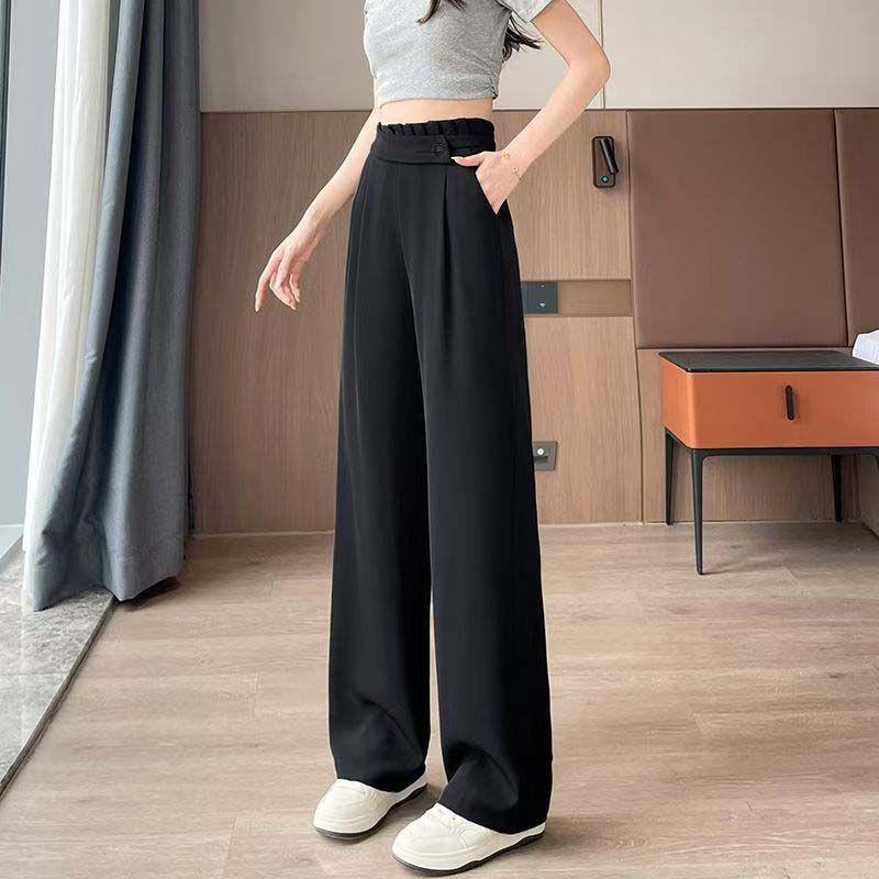 復古鬆弛感百搭高腰直筒垂感休閒闊腿褲-lululam