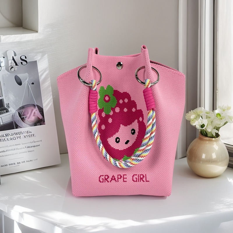 編織單肩包百搭休閒包針織托特包手提包-lululam