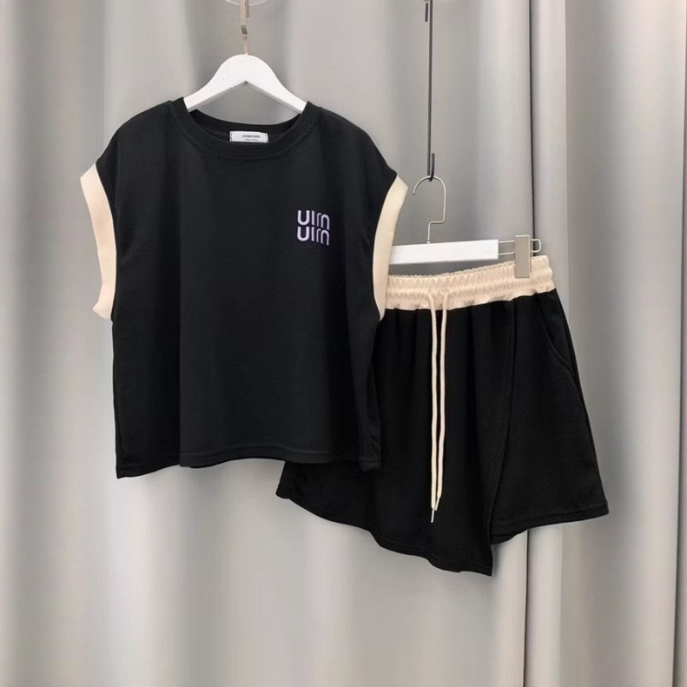 【整套】休閒刺繡字母韓版短袖短褲兩件套裝