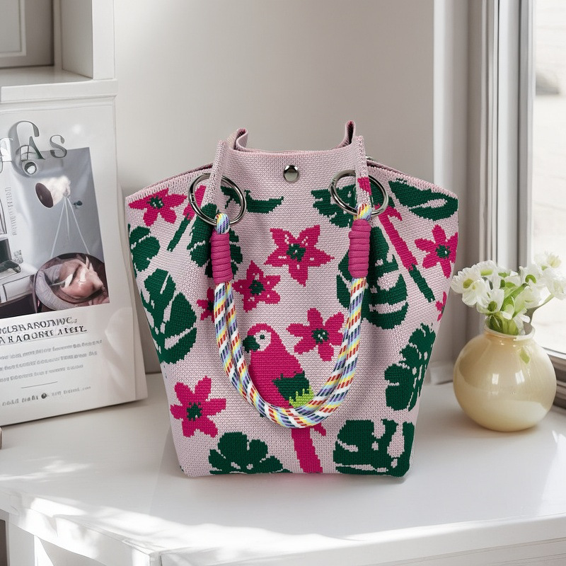 編織單肩包百搭休閒包針織托特包手提包-lululam